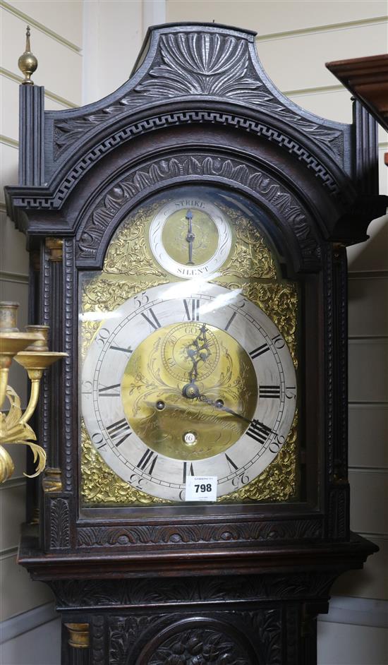 A George III oak eight-day longcase clock, Francis Eck (Northampton 1777), the case later carved